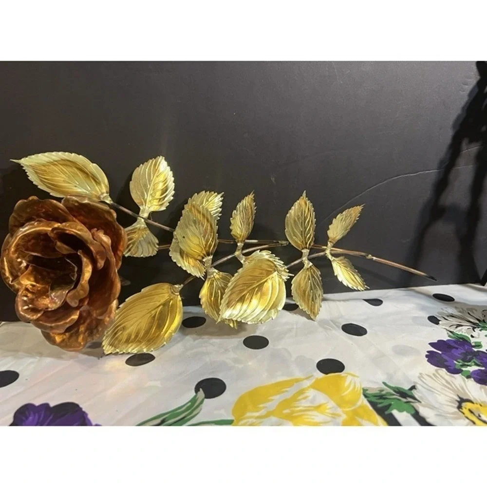 HOMCO ROSE WALL DECR METAL BRASS GOLD TONE 14